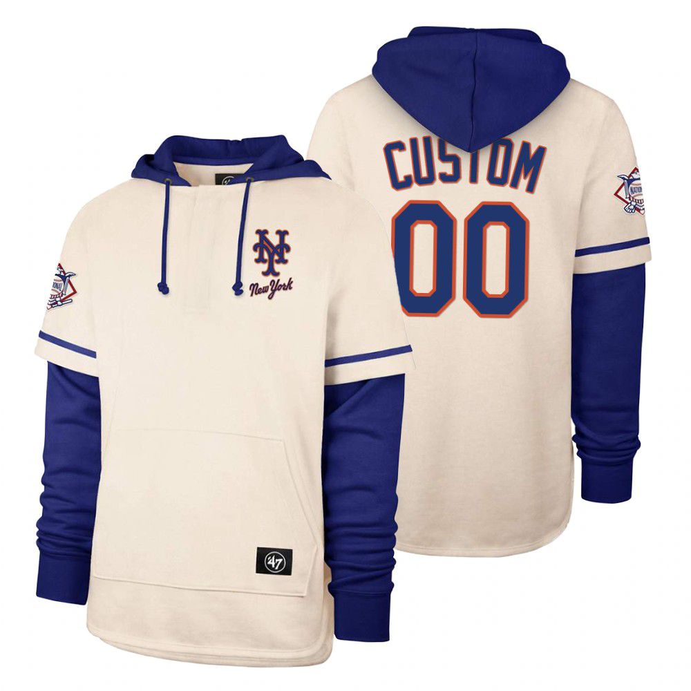 Men New York Mets #00 Custom Cream 2021 Pullover Hoodie MLB Jersey->kansas city royals->MLB Jersey